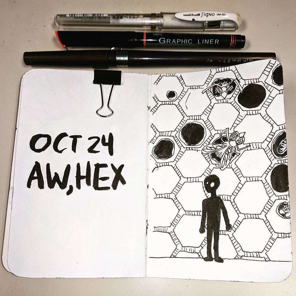 ivoryocean's tweet photo. Honey, I shrank the Ghostie 😇🐝 #inktober2017 + #drawlloween2017 #awhex #shadowdude #ghostie #ink #art #kuretakebru… https://t.co/1tupiwnrA7 https://t.co/KuTICNpkYP
