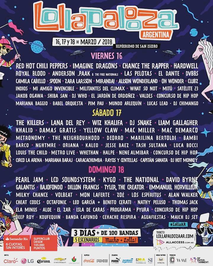 Velouriax2's tweet photo. #CONFIRMADO el DIA de cada artista en el @lollapaloozaar #LollaAR 2018 - 16, 17 y 18 de Marzo #HipodromoDeSanIsidro #Lollapaloozaargentina https://t.co/TD3Y7EbZQv