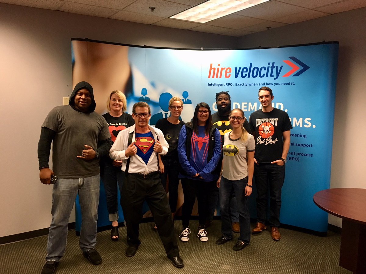 HireVelocity's tweet photo. It's spirit week in the Atlanta office! Today we had Superhero vs Villains day! #HVLife https://t.co/uKTTuXYgdv