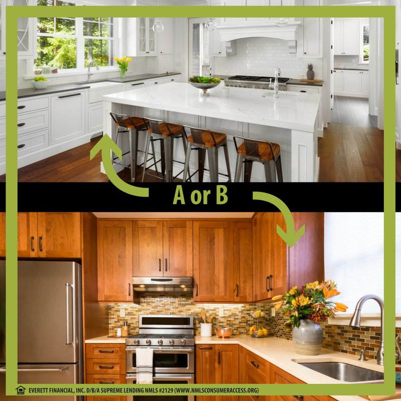 MooreHomeLoan's tweet photo. What does your #DreamHome kitchen look like? A or B? https://t.co/ZEoddBmv1O