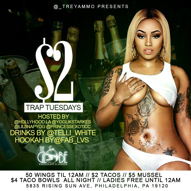 _treyammo's tweet photo. GLOBE LOUNGE 🌎 TONIGHT #2dollarTrapTuesday 🎥🍾 #TRAPTRAP #TrapVibez $2 Shots All Night Every Tuesday 🤷🏿‍♂️ Now That’s Lit https://t.co/9XXVtFRlG6