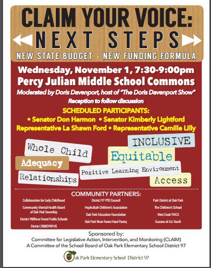 SAYoprf's tweet photo. Meet, talk, brainstorm. School budget, new funding formula. Join neighbors, community, Senators Harmon &amp; Lightford;  Reps Ford &amp; Lilly. https://t.co/KC3IwGzdFM