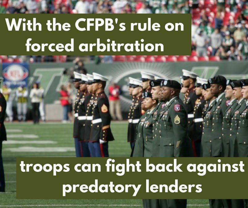 CLICCoalition's tweet photo. Our #military protects us -- new @CFPB #RipoffClause rule protects servicemembers &amp; civilians against fraud &amp; scams https://t.co/yjOvM1bnz4