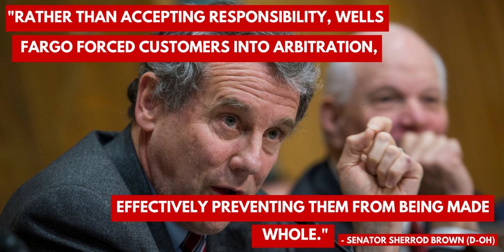 CLICCoalition's tweet photo. .@SenSherrodBrown stood up to #WellsFargo and condemned its use of arbitration #RipoffClause to steal fraud victims’ day in court https://t.co/UhCVtGRMch