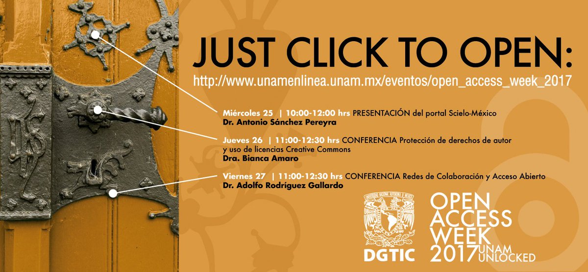 No se pierdan el ciclo de Videoconferencias #UNAMUnlocked que organiza DGTIC-UNAM en el marco de la #OAWeek2017 #AccesoAbiertoUNAM