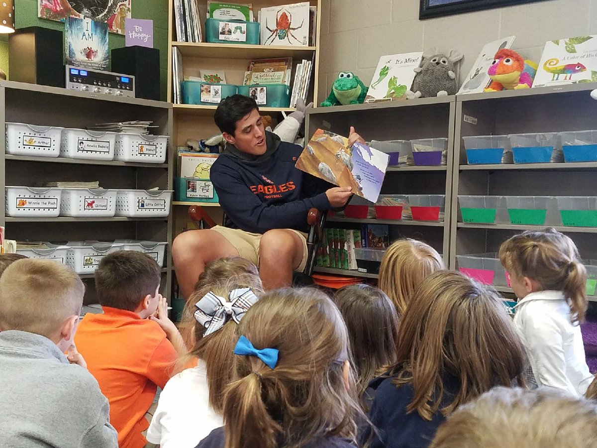 NCSEAGLES's tweet photo. Today’s mystery reader in kindergarten and 1st was student body president Will Irwin. Will has been at NCS since kindergarten and even had Mrs. Ford when he was a little eagle! https://t.co/2P1Ex8DaP6