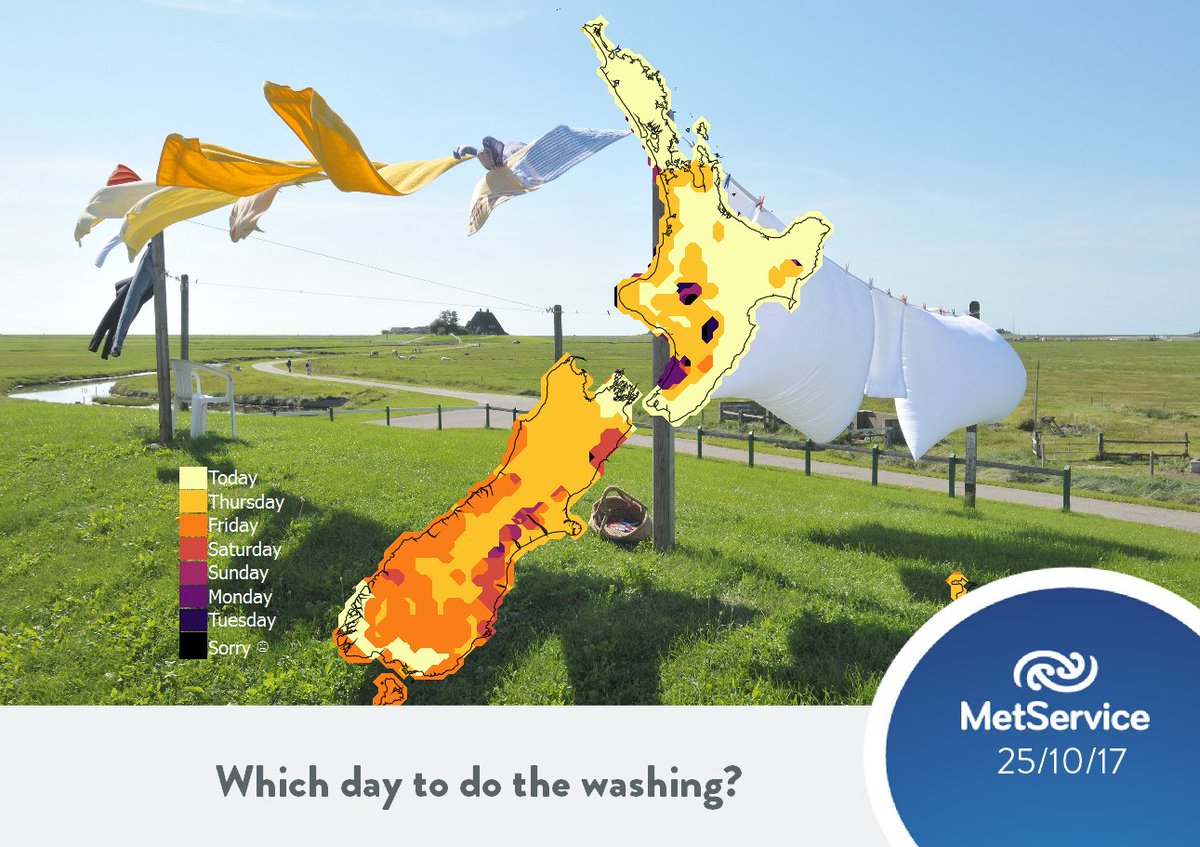 MetService's tweet image. Do you dry outside? We've made this blog on the science of drying clothes outside  bit.ly/washingweather have a read and get pegging! ^TA