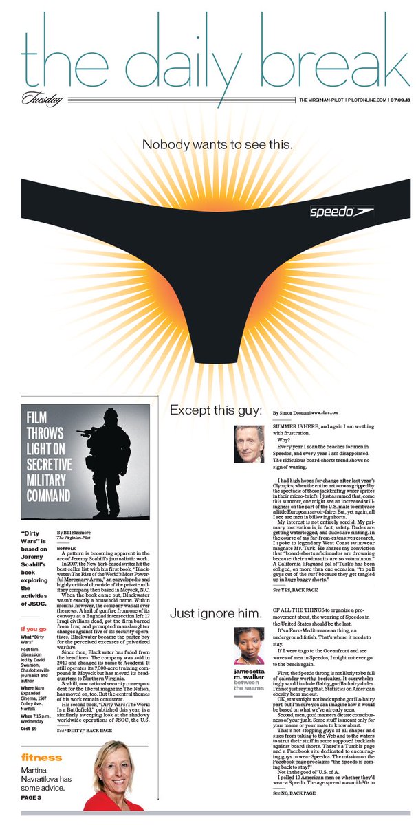 WesWatsonIllo's tweet photo. Editor: "But we don't have any art." Virginian-Pilot designer: "Hold my coffee" #designmatters https://t.co/wqHMl8IzMJ