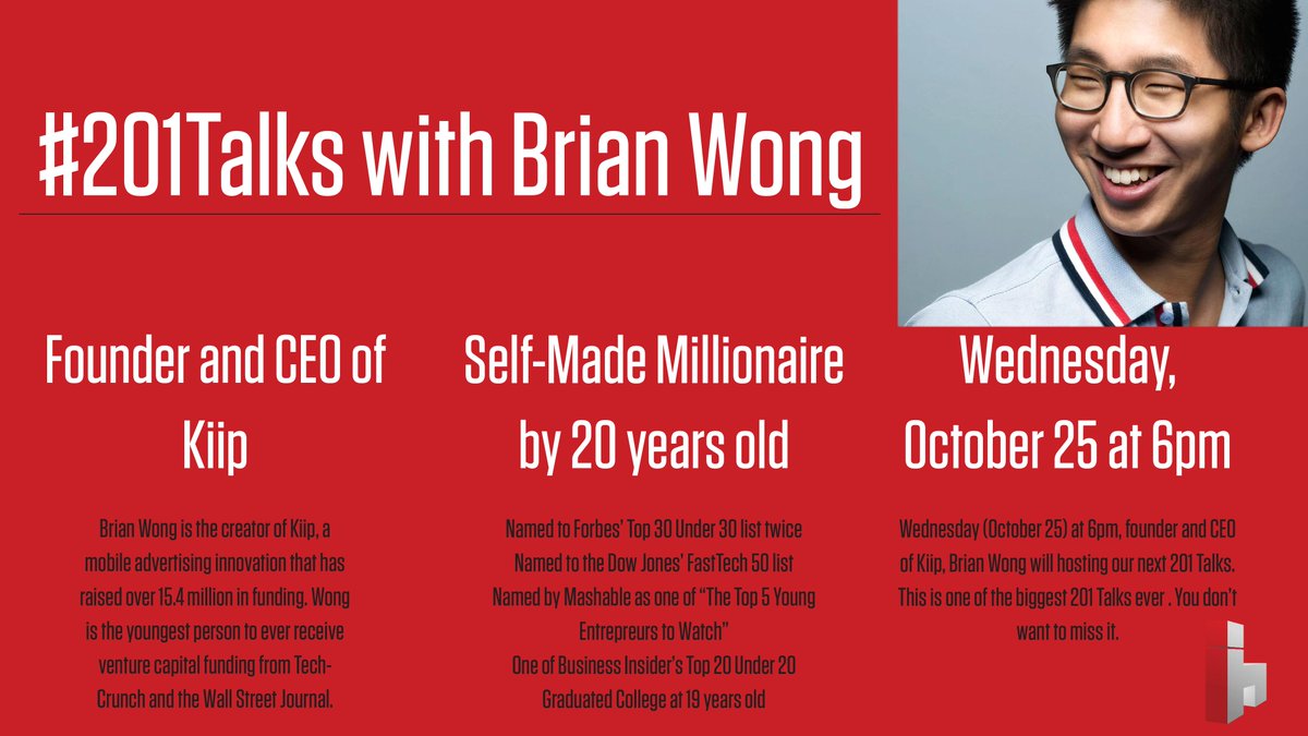 OUInnovationHub's tweet photo. Tomorrow is #201Talks with Brian Wong! Be here at at 6pm tomorrow, Brian will be talking about his career and answering your questions! https://t.co/P1HFOsCvH4