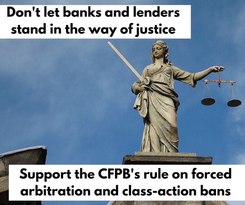 CLICCoalition's tweet photo. Banks &amp; payday lenders use forced arbitration #RipoffClause to tip scales of justice. @CFPB rule provides balance &amp; restores day in court https://t.co/nBXXYEKoP3
