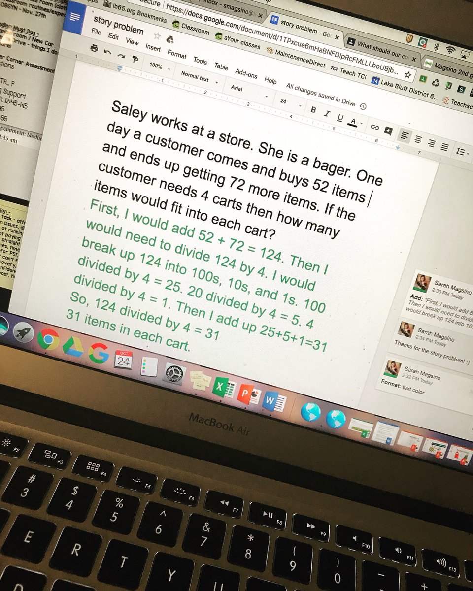 MissMags2nd's tweet photo. Student 2 years ago shares a story problem with me via google docs. #moreworkforme #keepingintouch? #LB65 https://t.co/kKSyemW4ao