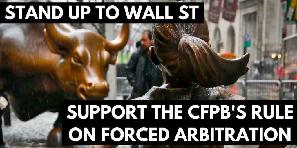 CLICCoalition's tweet photo. The @CFPB stands up to #WallStreet bullies to restore consumers' day in court. End the forced arbitration #RipoffClause #DefendCFPB https://t.co/Zkg6tgaLl0