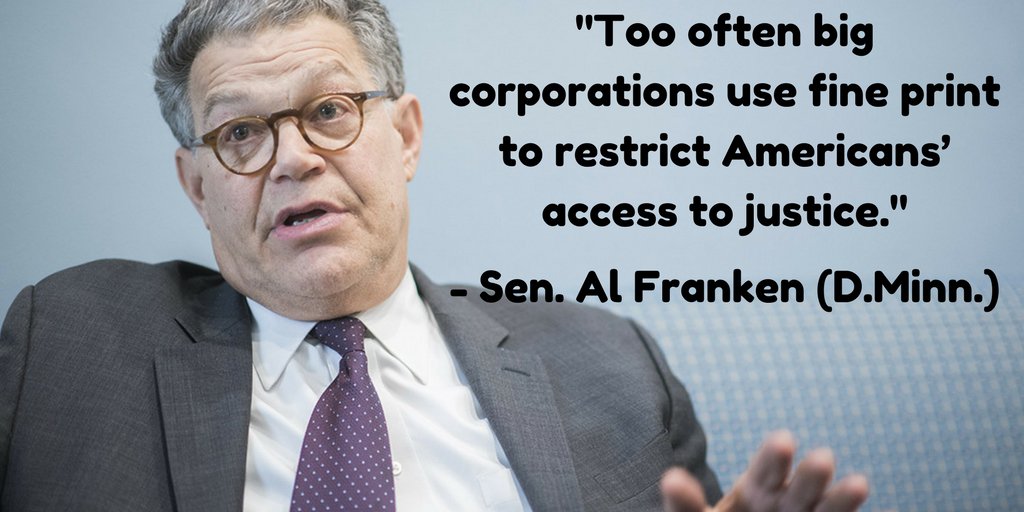 CLICCoalition's tweet photo. .@SenFranken: "In arbitration, corporations can write the rules." End the #RipoffClause &amp; #DefendCFPB rule on forced arbitration. https://t.co/GKEjEyKkO8