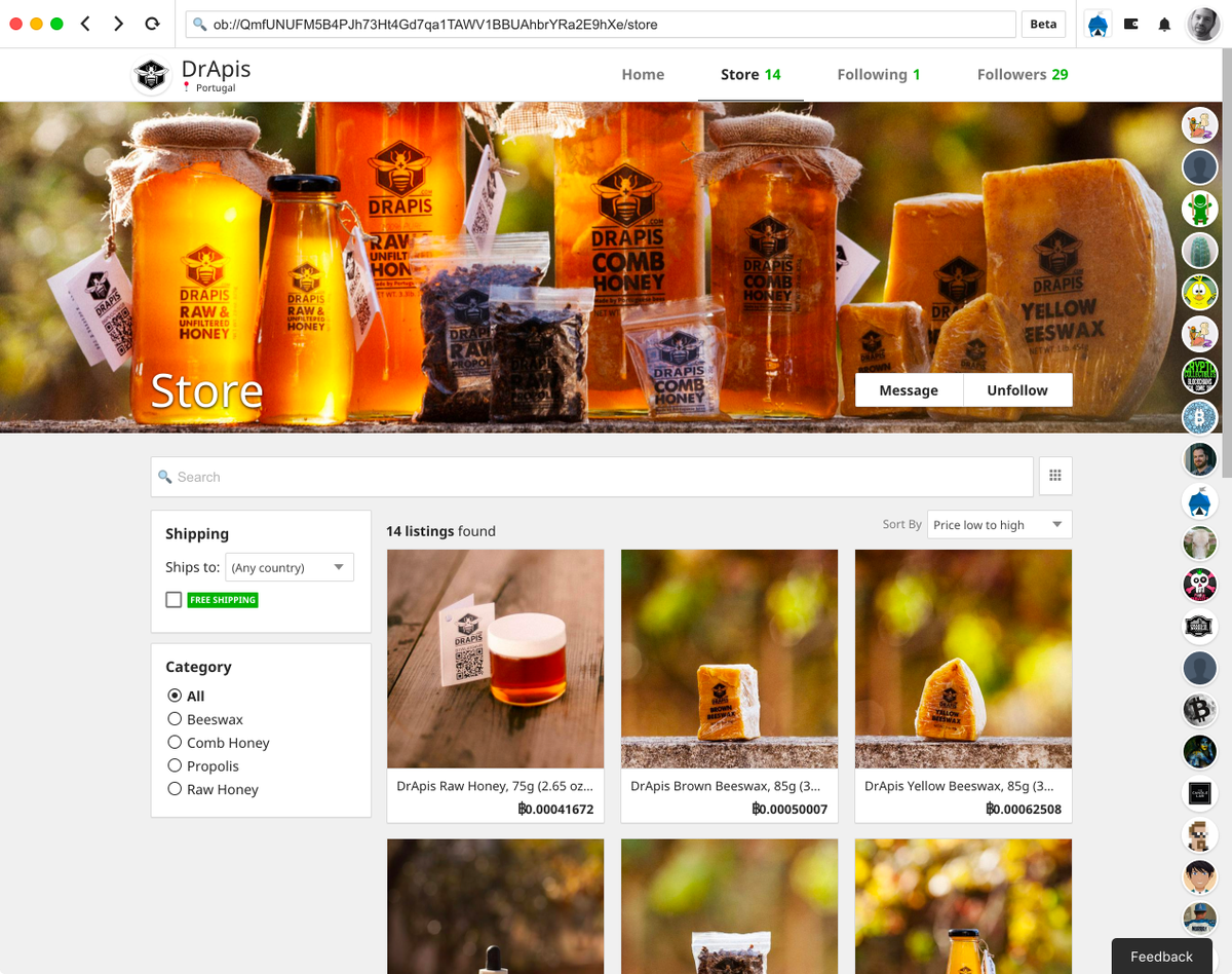 brianchoffman's tweet image. Honey? Check. Beeswax? Check. DrApis in Portugal. #openbazaar2 ob://QmfUNUFM5B4PJh73Ht4Gd7qa1TAWV1BBUAhbrYRa2E9hXe/store