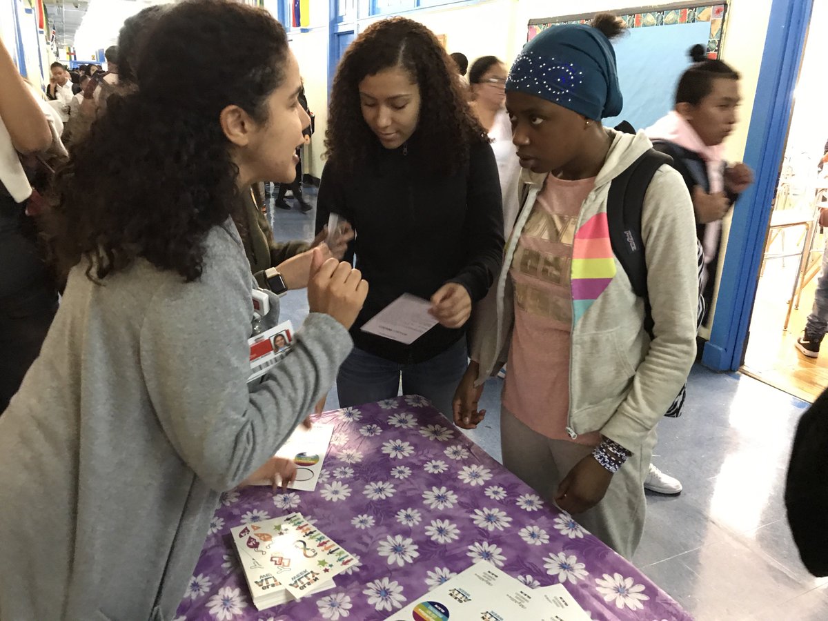 GLSENNYC's tweet photo. Images from the High School for Health Careers and Science in BX. We gave out GLSEN swag and donated books by LGBTQ authors of color! https://t.co/9rmmyI3R4Z