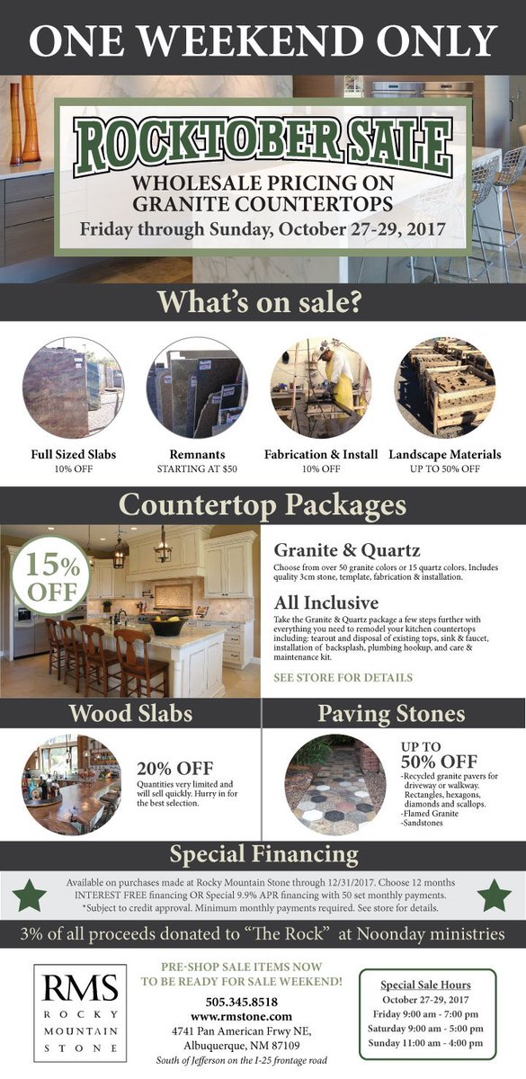 Our member, Rocky Mountain Stone is having a "Rocktober" sale on granite countertops - one weekend only! @QualityRocks