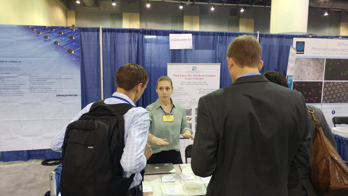DJMicroLaminate's tweet photo. Serious business at #MicroTas2017. Stop by for a visit! #MEMS #microfluidics #TDFS #suex #adex https://t.co/93HnW9Gm16