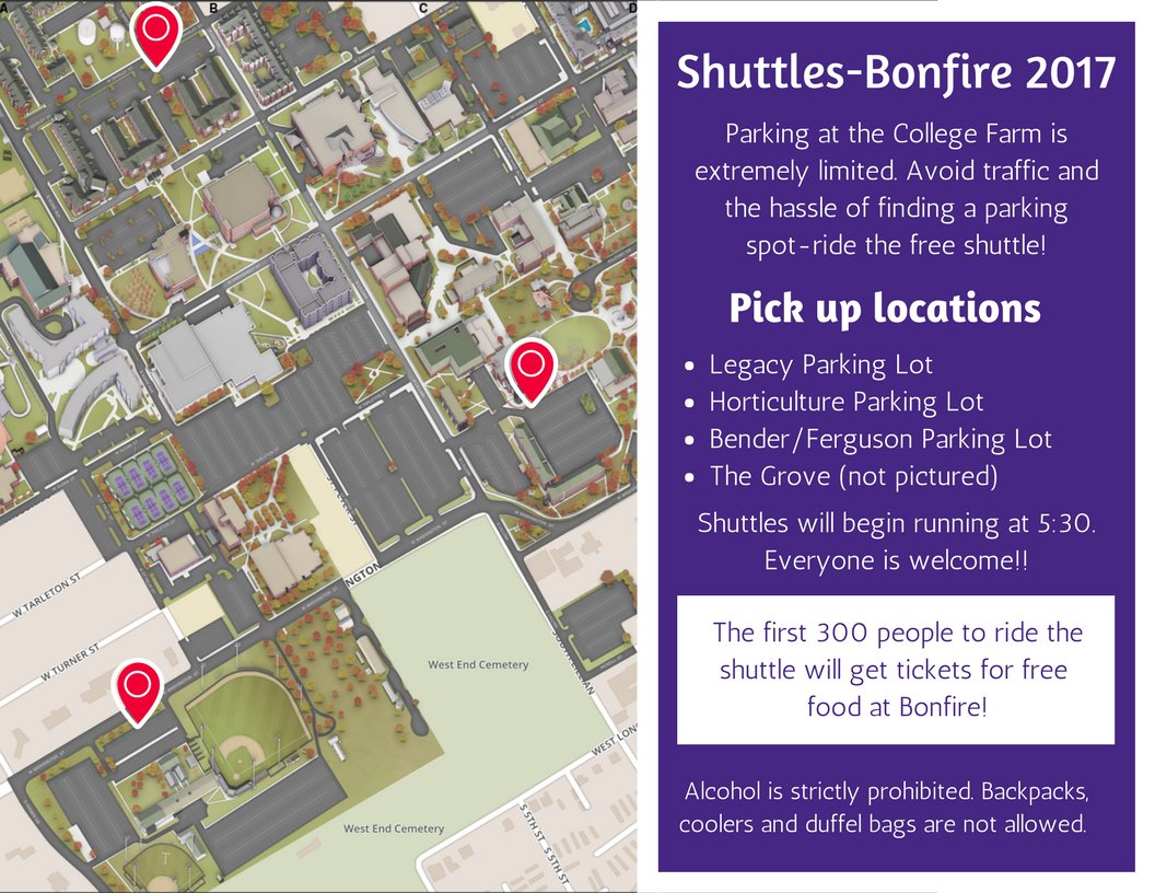 tarletonstudent's tweet photo. Don't forget to ride the shuttle to Bonfire tonight! Here are pick up locations, &amp; more information about the event. https://t.co/ipJnJDNfH6 https://t.co/vOCeYDsaIa