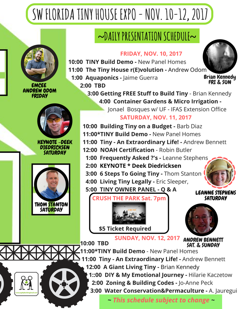SW FL TinyHouse Expo (@swfltiny_expo) on Twitter photo Preliminary presentation schedule of experts coming for the <a href="/SWFLtiny_expo/">SW FL TinyHouse Expo</a> Nov. 10-12, 2017. eventbrite.com/e/sw-florida-t… Preliminary presentation schedule of experts coming for the <a href="/SWFLtiny_expo/">SW FL TinyHouse Expo</a> Nov. 10-12, 2017. eventbrite.com/e/sw-florida-t…