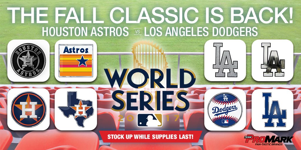 TeamProMark's tweet photo. The Fall Classic is Back! @astros vs. @Dodgers in Game 1 of the #WorldSeries tonight. Stock up on some FAN-TASTIC at https://t.co/LAjUsGM8EW https://t.co/vMcUkxJw8D