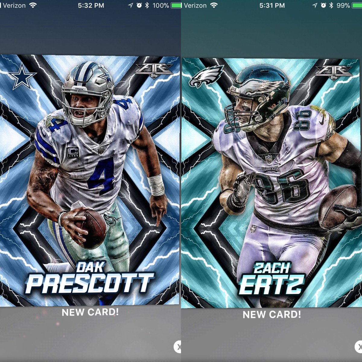 USWNT_1724's tweet photo. Just pulled a couple cards of 2 of my favorite players on Topps Huddle! Nice looking cards there! #ToppsHuddle #CowboysNation #FlyEaglesFly @dak @ZERTZ_86 @julieertz @dallascowboys @Eagles @ToppsDigital https://t.co/JtaLeaKKGp
