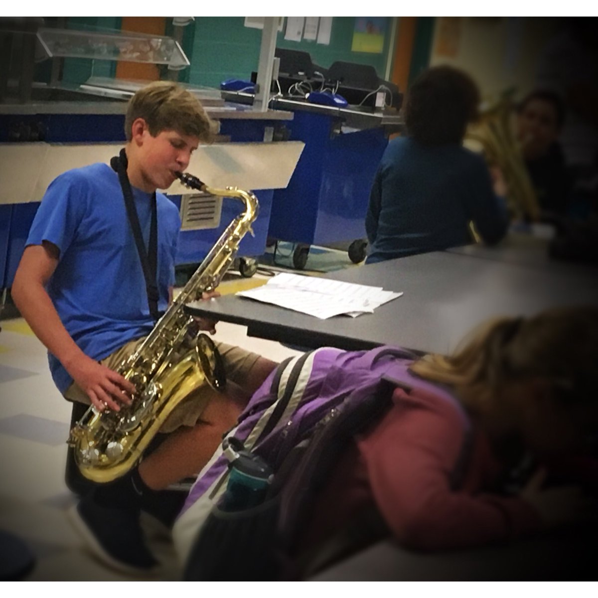 Hanging with this <a href="/HollyRidgeMS/">HRMS</a> <a href="/HRMSBand/">HRMS Band</a> kid at All County Band Auditions. Wish him luck! #bandmom