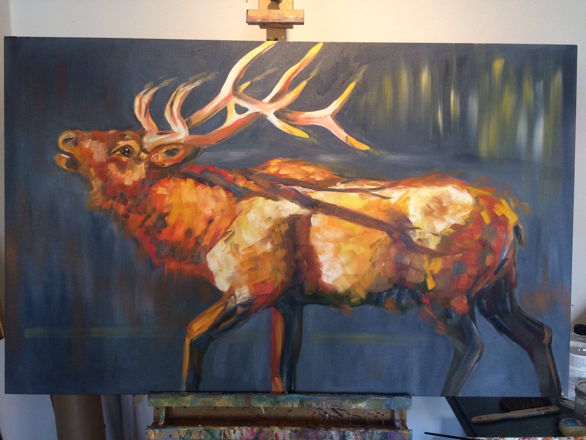 KPotterfineart's tweet photo. I seriously don't know where the days go! Worked on this piece more today. "The Fire Within" #art #wildlife #wildfire #conservation #elk https://t.co/4rk5KVGptI