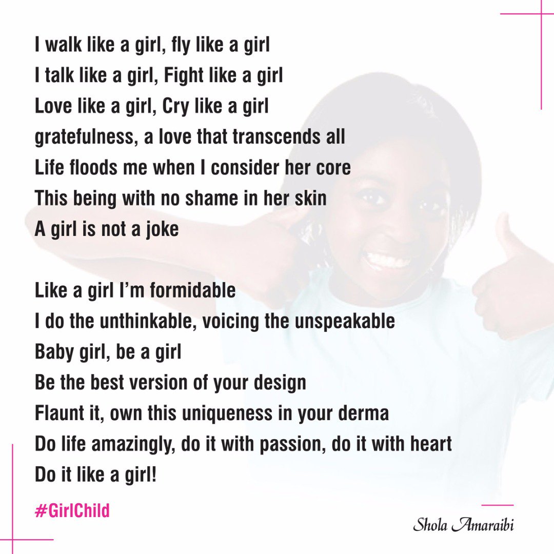 sholaamaraibi's tweet photo. #Girl #BeYourself #GirlPower #notaJoke# #StrongGirl #You #girchild #female #beautiful #lifeamazing #youaremagic #love #LikeaGirl #GirlChild https://t.co/ZLfQLUsRYi