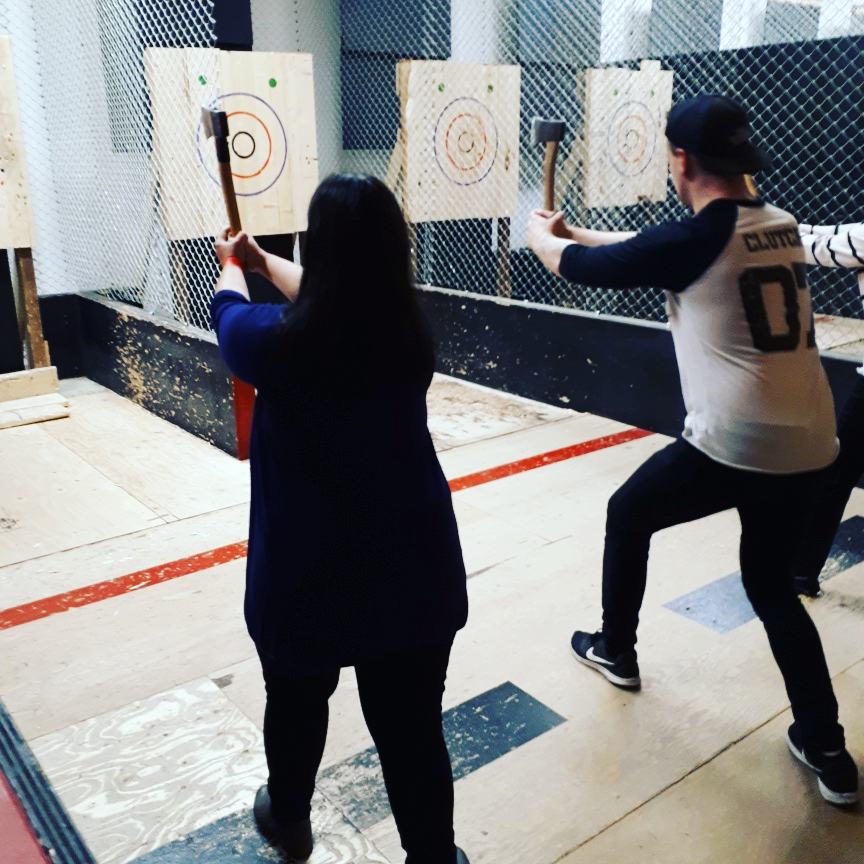 sabrinapirillo's tweet photo. Just a typical Tuesday afternoon in #Toronto @SeeTorontoNow #batlaxe #axethrowing #travel #travelwriter #TravelTuesday https://t.co/ZAYu0exevd