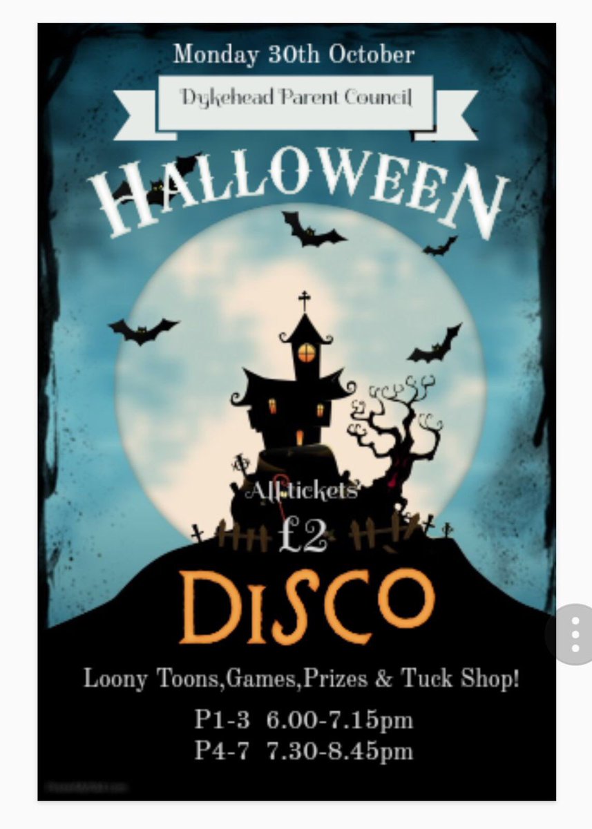 DykeheadPC's tweet photo. Watch out for Halloween disco flyers, appearing in school bags soon 👻🎃👻 @DykeheadPrimary https://t.co/RTDxehLjzL