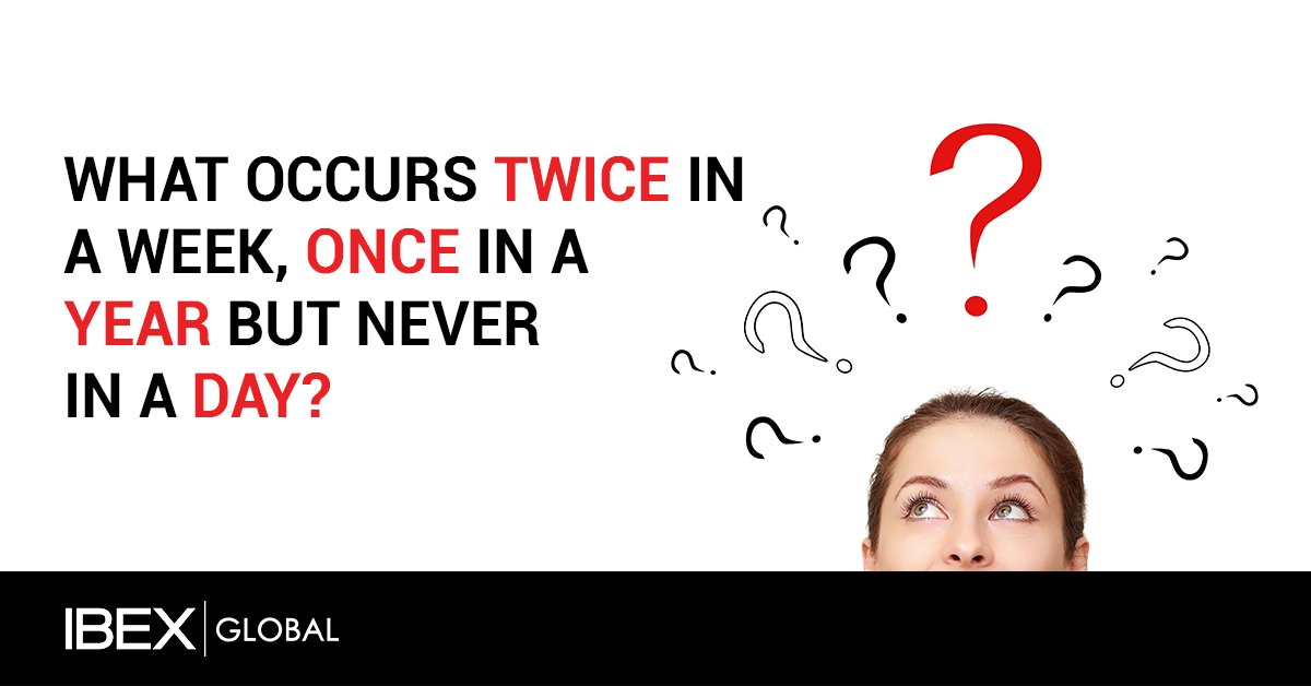 IBEXSANANTONIO's tweet photo. *** BRAIN TEASER ***

WHAT OCCURS TWICE IN A WEEK, ONCE IN A YEAR BUT NEVER IN A DAY?

#IBEXGLOBAL #BRAINTEASER #IQCHALLENGE https://t.co/OT5TQvC0o6
