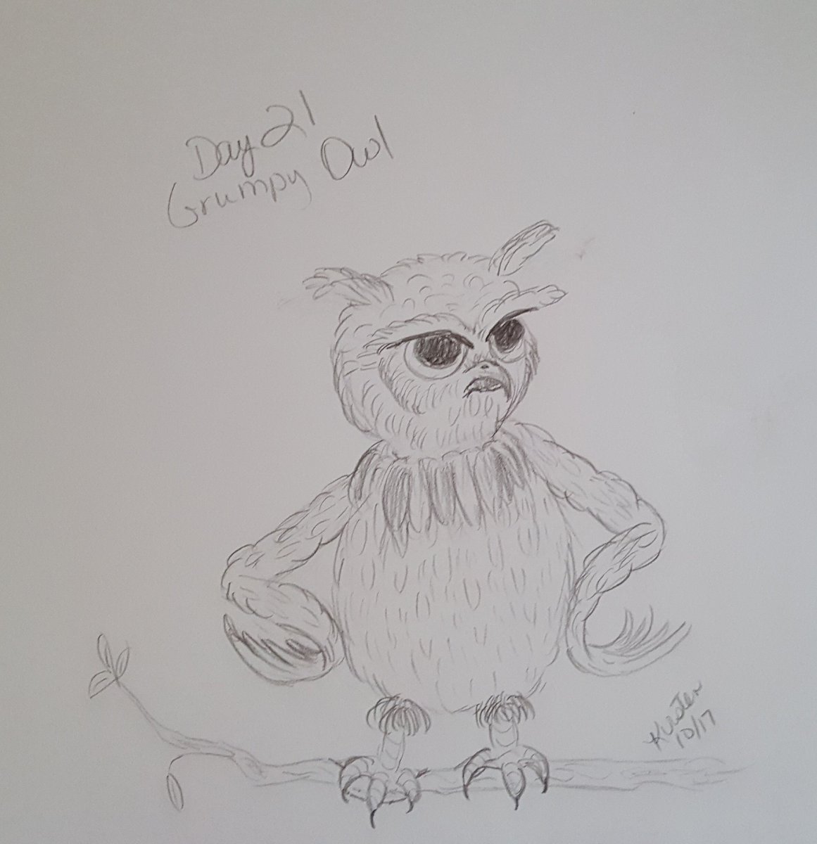 KirstenEdwards's tweet photo. Day 21 looks like how I feel today. Could be why I'm not in the mood to draw, but pushing through it!!!! #MABSDRAWLLOWEENCLUB2017 #grumpyowl https://t.co/eURtcLMozw