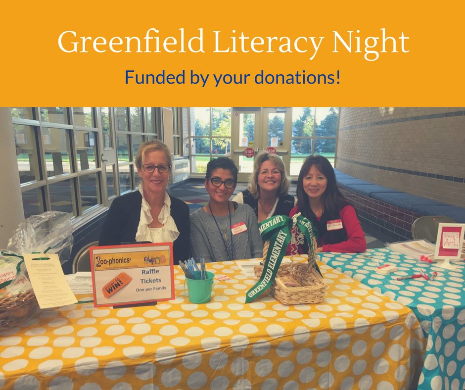 Thanks for helping us support a literacy night at Greenfield Elementary for K/1 students! #zoophonics