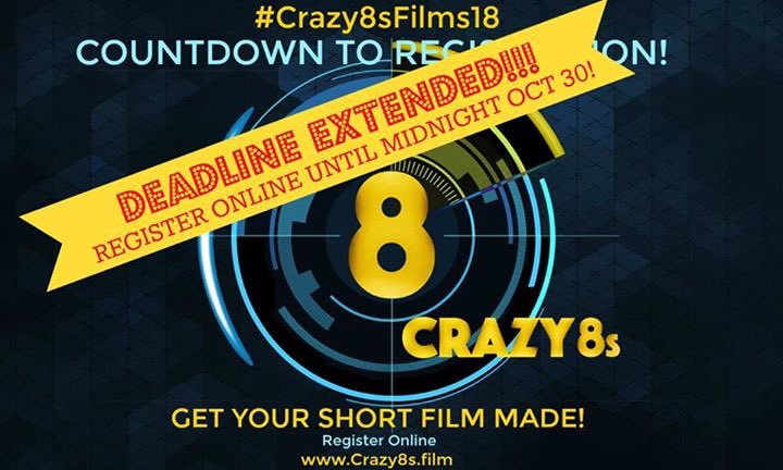 Crazy8sFilm's tweet photo. 🎱🎥⚡️EXTRA EXTRA! Crazy News! #Crazy8sFilms18 registration deadline EXTENDED! + Halloween party &amp; more! https://t.co/QeWDQj36J5 
Please RT! https://t.co/FqpvNRkbii