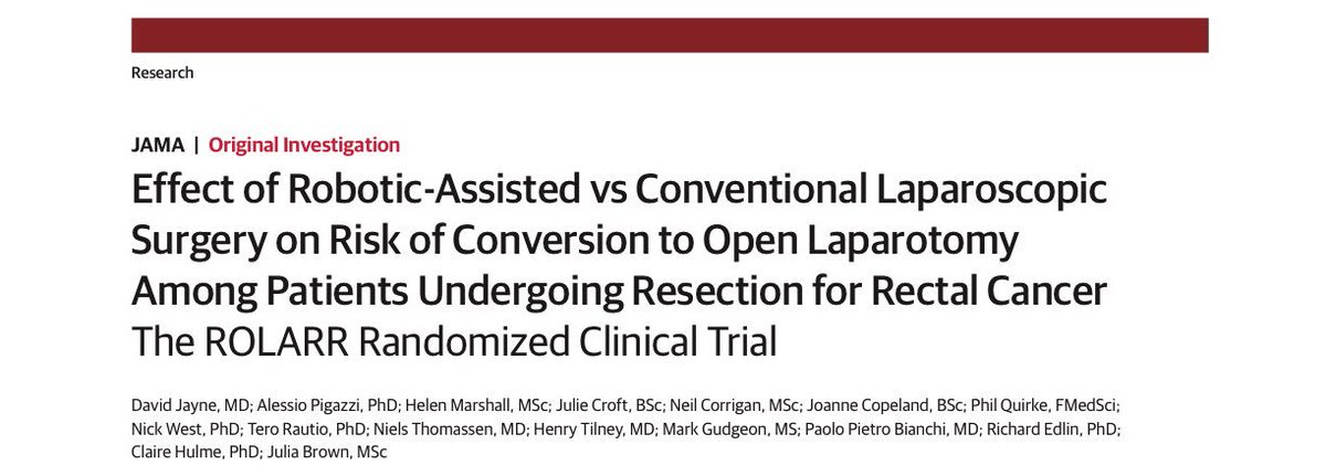 JGColorectal's tweet photo. Results of the ROLARR trial published in @JAMA_current https://t.co/qJYt9R9lCC #colorectalsurgery https://t.co/05oMvv8Cnx