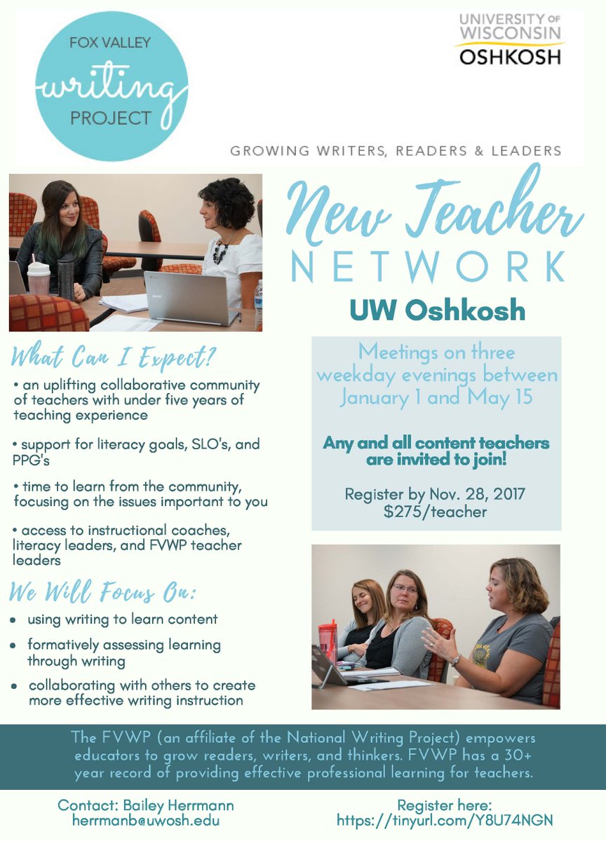 FoxValleyWP's tweet photo. FVWP invites new teachers to collaborate to create more effective writing instruction.
Register here: https://t.co/iz0TQkrhls https://t.co/BeTj89UOmZ