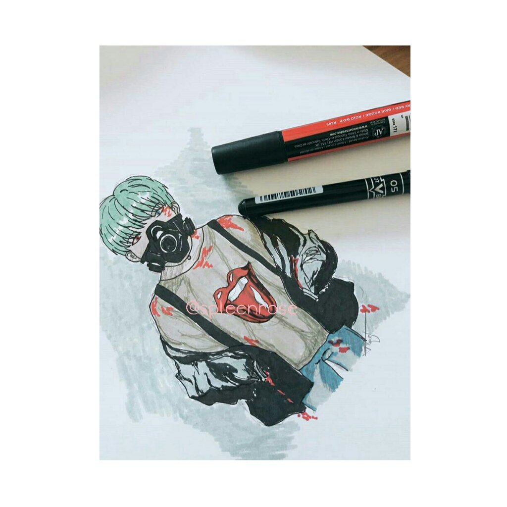 spleenrose's tweet photo. nobody knows how scary the mask i wear is.

[#artistsontwitter #minyoongi #kanekiken #BTS #fanart]

i did it two times because the first was not that good, the first is the left one. https://t.co/UL6eYGJueQ