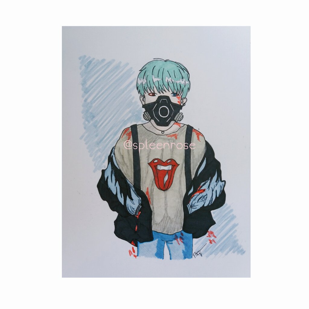 spleenrose's tweet photo. nobody knows how scary the mask i wear is.

[#artistsontwitter #minyoongi #kanekiken #BTS #fanart]

i did it two times because the first was not that good, the first is the left one. https://t.co/UL6eYGJueQ