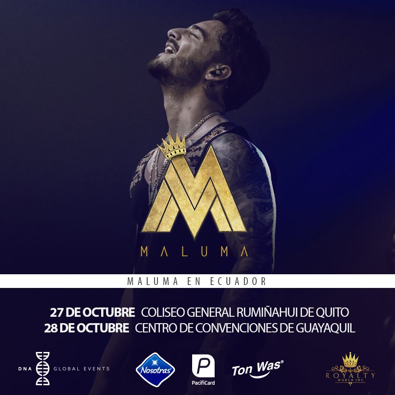 DnaGlobalEvents's tweet photo. Falta poco para disfrutar todos los éxitos de @maluma en Quito y Guayaquil ¡No te lo puedes perder! Adquiere tus entradas en @Ticketshow https://t.co/nOsrG4A7e5