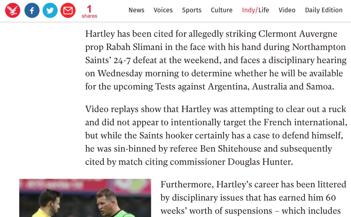 Did someone from the <a href="/Independent/">The Independent</a> forget to proof read? I know @BenWhiteyRef didn't have a great match but this seems to be taking things a bit too far. Not fair on <a href="/DylanHartley/">Dylan Hartley</a> being cited, and can't believe Slimani wasn't! Farcical!
