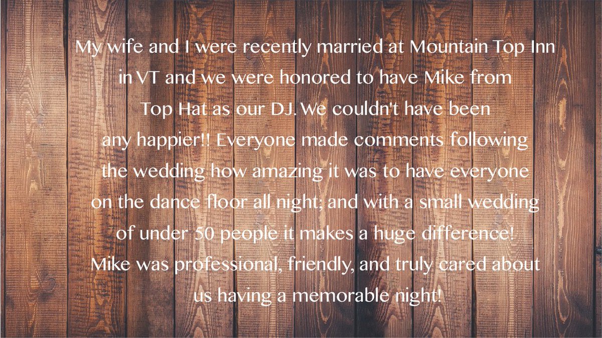 TopHatVT's tweet image. Thanks for this awesome review! We had a blast at this wedding at The Mountain Top Inn &amp;amp; Resort ! @mtntopinnvt