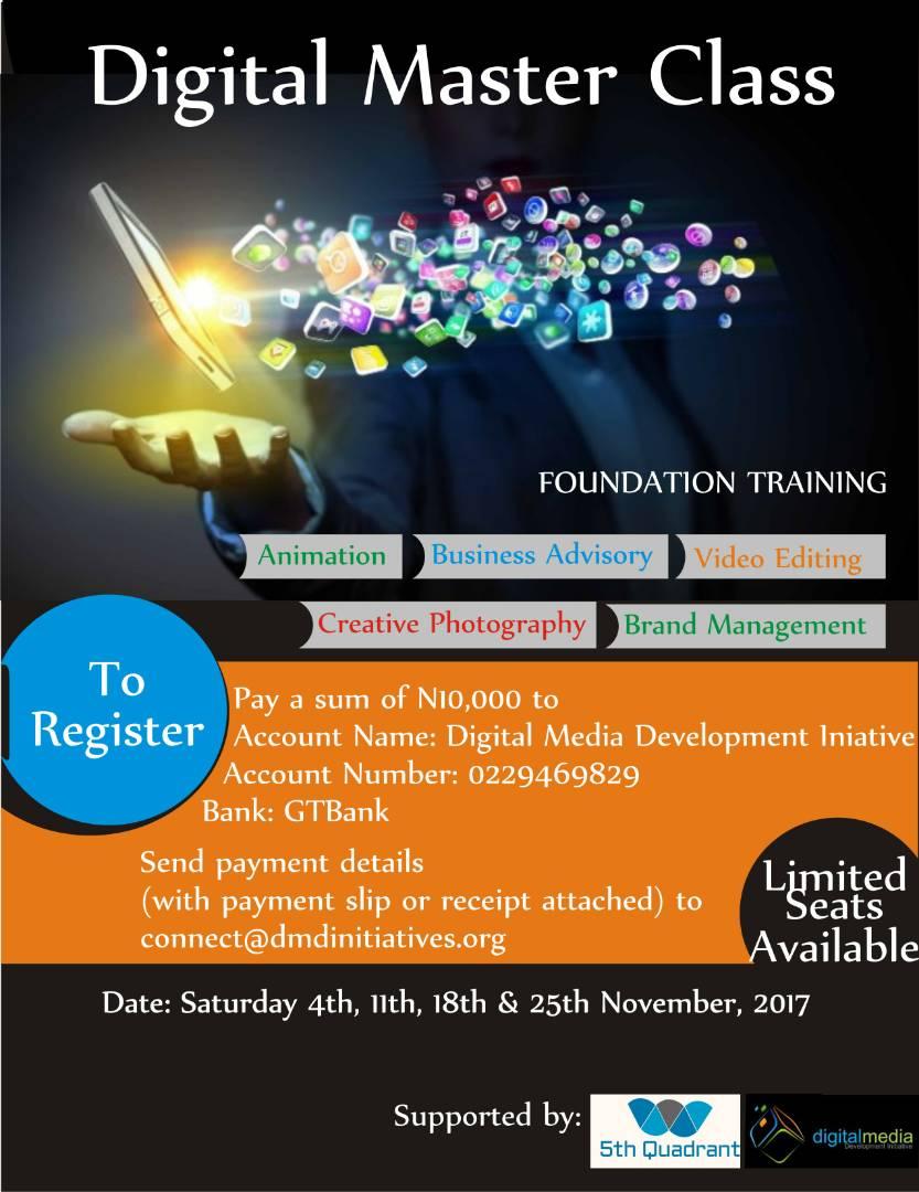 DMDInitiatives's tweet photo. Don't miss out on this opportunity.
#Abuja #DigitalMedia #SkillAquisition https://t.co/B6nzoixkBA