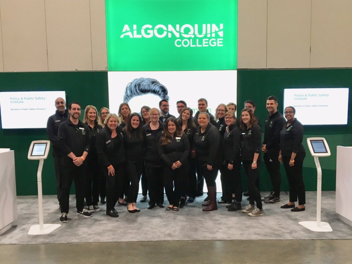 AlgonquinPEM's tweet photo. The @AlgonquinColleg #OCIF2017 team is lookin’ good &amp; ready to share info about our programs, services and facilities. #ACTakeOver https://t.co/WTjTd8qofW