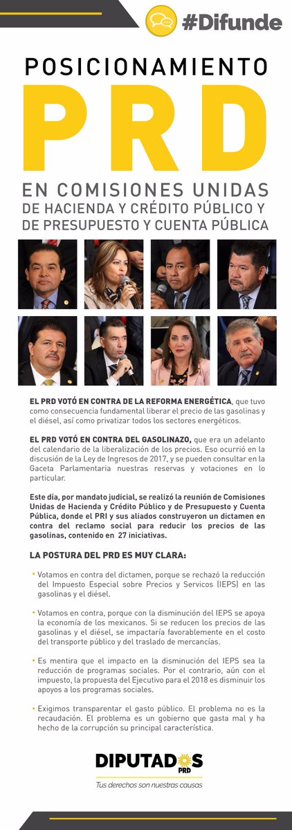 #Difunde el Grupo Parlamentario del <a href="/PRDMexico/">PRD</a> VOTÓ EN CONTRA del dictamen que rechazó la disminución del IEPS en gasolinas y diésel.