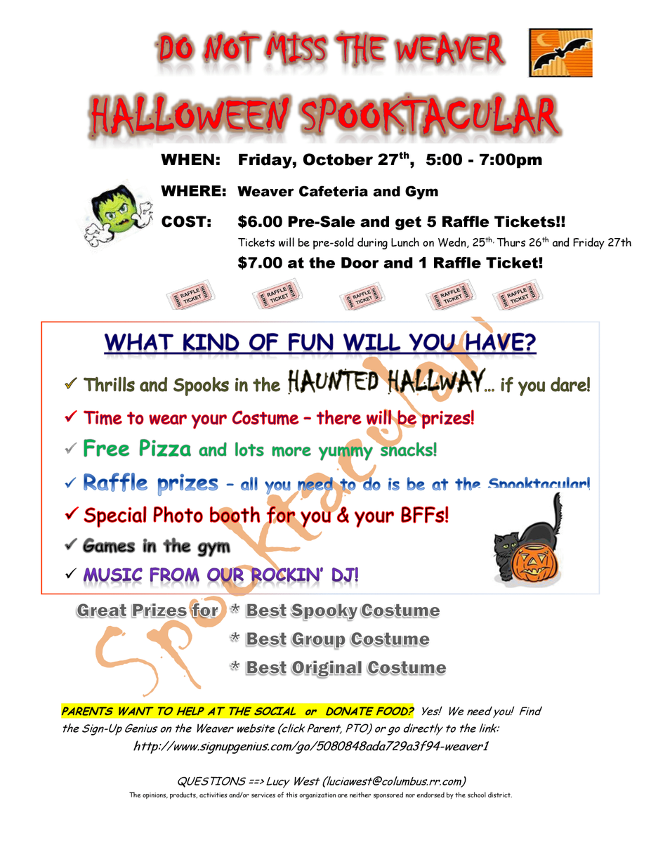 wmscatsPTO's tweet photo. Weaver Halloween Spooktacular!
Friday, October 27th from 5pm to 7pm
@wmscats https://t.co/fYMHwE33tl