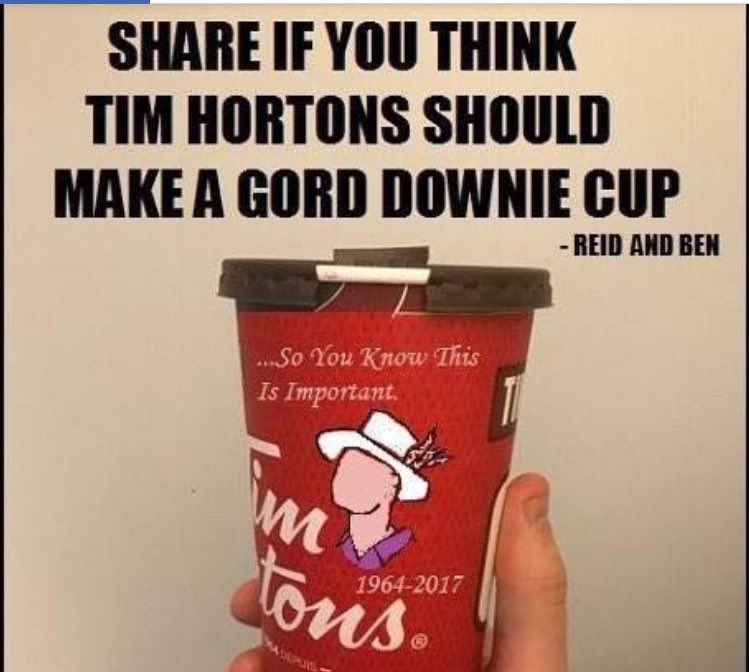 So there's an idea circulating ..
#GordDownie #TimHortons cup 
Id like to add to that idea..
$1 from each coffee sold to #DownieWenjack 💜🎩