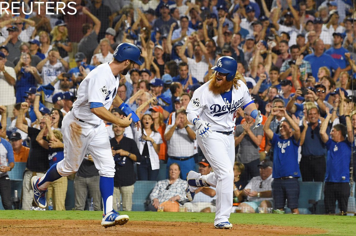 ABC's tweet photo. JUST IN: Los Angeles Dodgers win Game 1 of #WorldSeriesย 3-1, take 1-0 series lead over Houston Astros. https://t.co/NC8avbQaCh https://t.co/9gDeLU38oc