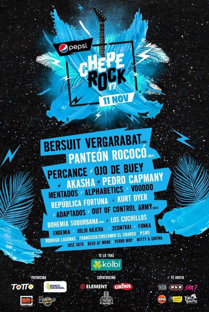 <a href="/somoscheperock/">ChepeRock 2017</a> <a href="/BersuitOK/">Bersuit</a> <a href="/RococoTweets/">Panteón Rococó</a> <a href="/percance/">Percance</a> <a href="/Control_Army/">Out of Control Army</a> y mucho más... 11 de noviembre en #CostaRica
