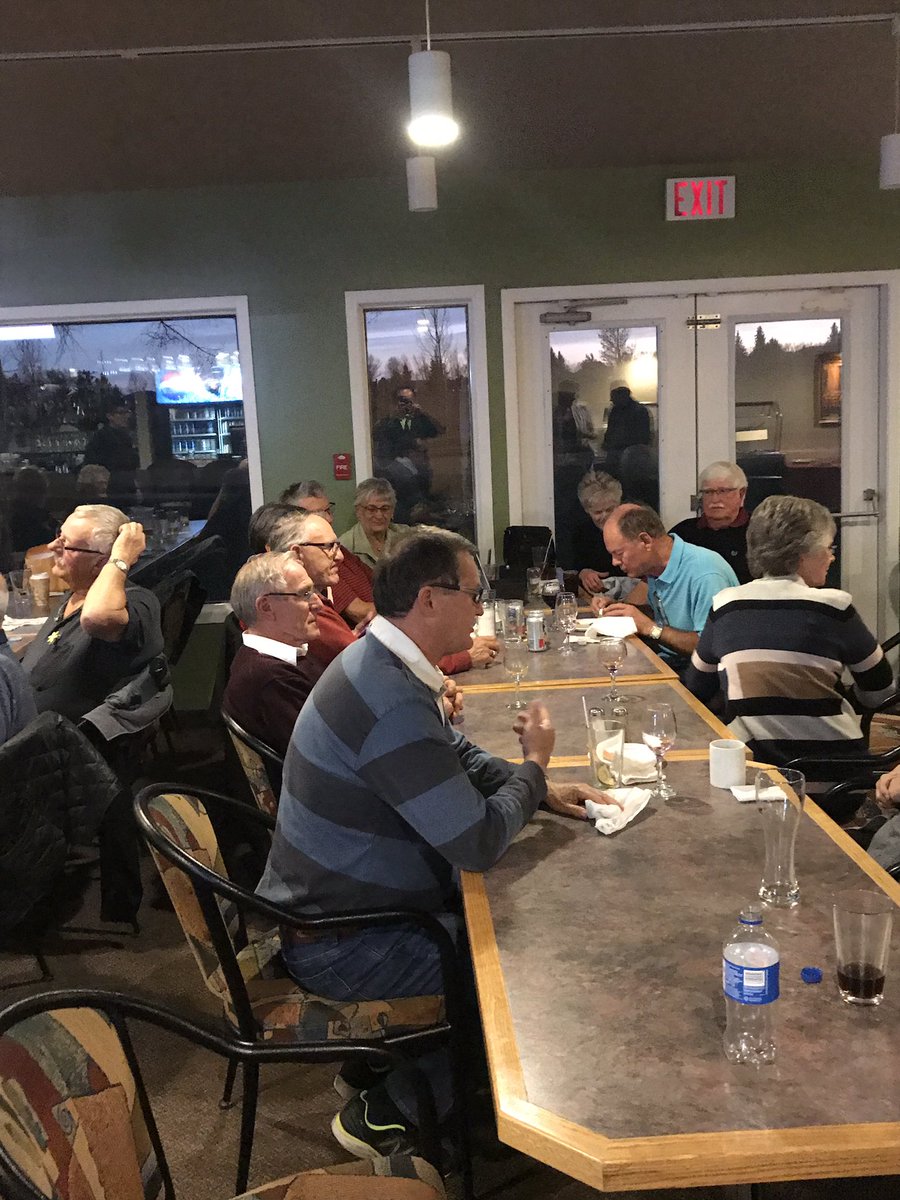 Land0Lakesgolf's tweet photo. Great evening with Tuesday senior men wrap up dinner. Great group, with Dan Christie shaving his head to support the battle for cancer https://t.co/8MxDDs0XaO