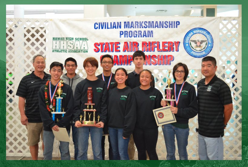 Congrats to Mid-Pacific Air Riflery! Boys 2nd in state! Michael T. 2nd place, Sophia C. 3rd place, Ian O. 6th place. #pueopride #midpacific